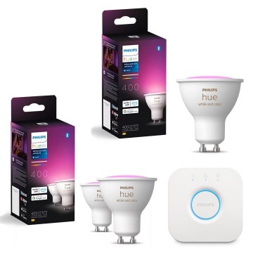 Set da 3 lampadine LED RGBW dimmerabili Philips Hue WHITE AND COLOR AMBIANCE GU10/4,2W/230V 2000-6500K + Hue Bridge