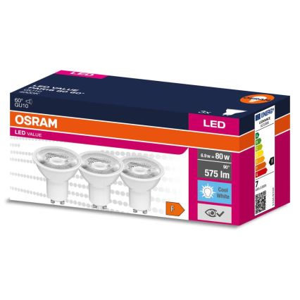 Set da 3 lampadine LED riflettore PAR16 GU10/6,9W/230V 4000K 60° - Osram