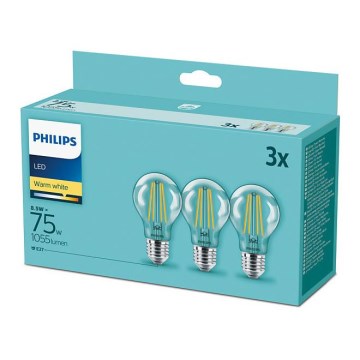 Set da 3 lampadine LED VINTAGE Philips E27/8,5W/230V 2700K