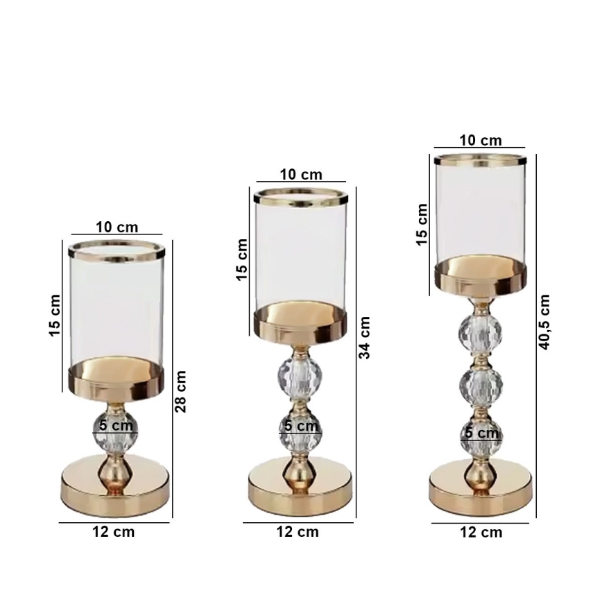 Set da 3 portacandele dorati