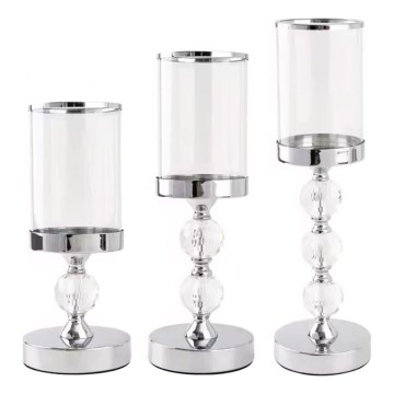 Set da 3 portacandele in cromo lucido