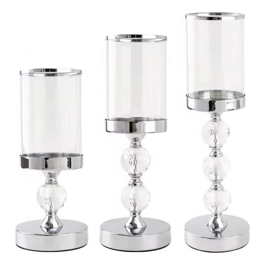 Set da 3 portacandele in cromo lucido