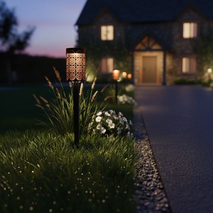 Set da 4 lampade solari a LED DECOR, 1,2V 150 mAh, 3000K, 39 cm, IP44, nero