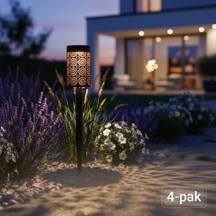 Set da 4 lampade solari a LED DECOR, 1,2V 150 mAh, 3000K, 39 cm, IP44, nero
