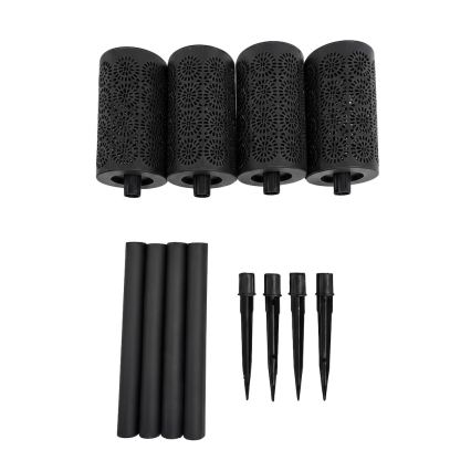 Set da 4 lampade solari a LED DECOR, 1,2V 150 mAh, 3000K, 39 cm, IP44, nero