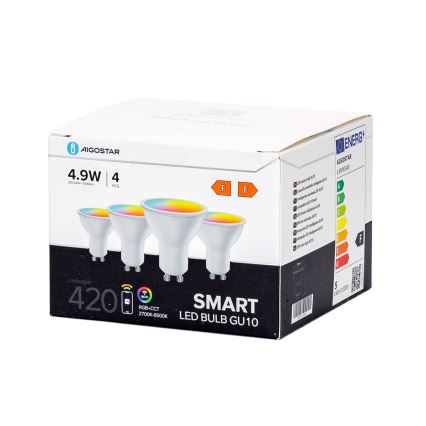 Set da 4 lampadine LED RGBW dimmerabili Smart GU10/4,9W/230V 2700-6500K - Aigostar