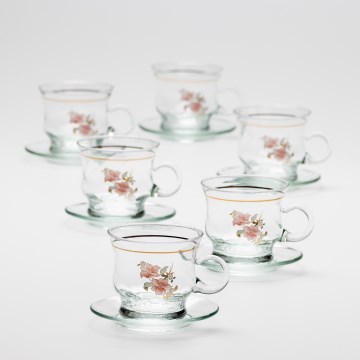 Set da 6 tazze di vetro con piattino, mazzo trasparente n. 4