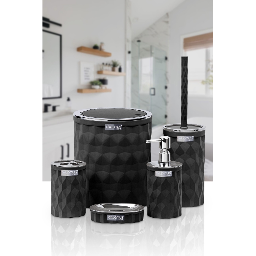 Set da bagno DIAMOND 5 pz nero/cromo lucido