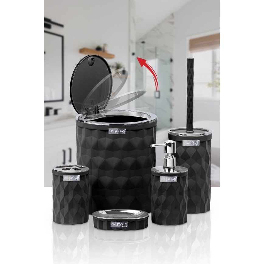 Set da bagno DIAMOND 5 pz nero/cromo lucido