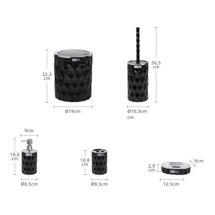 Set da bagno DIAMOND 5 pz nero/cromo lucido