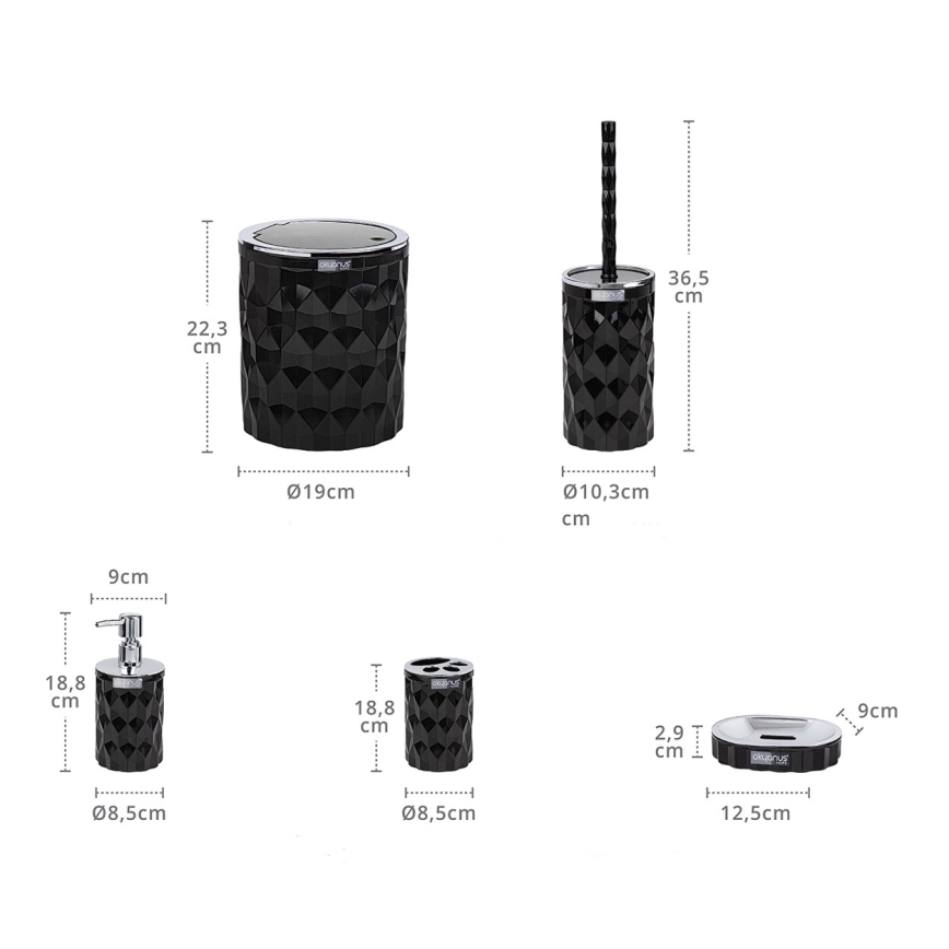 Set da bagno DIAMOND 5 pz nero/cromo lucido