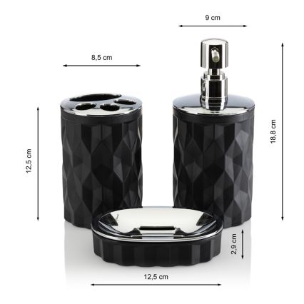 Set da bagno REINA 5 pz nero/cromo lucido