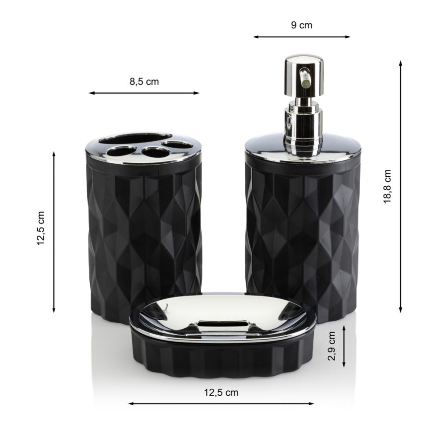 Set da bagno REINA 5 pz nero/cromo lucido