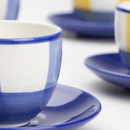 Set da caffè 6x tazza ceramica Tereza con piattino bianco blu giallo