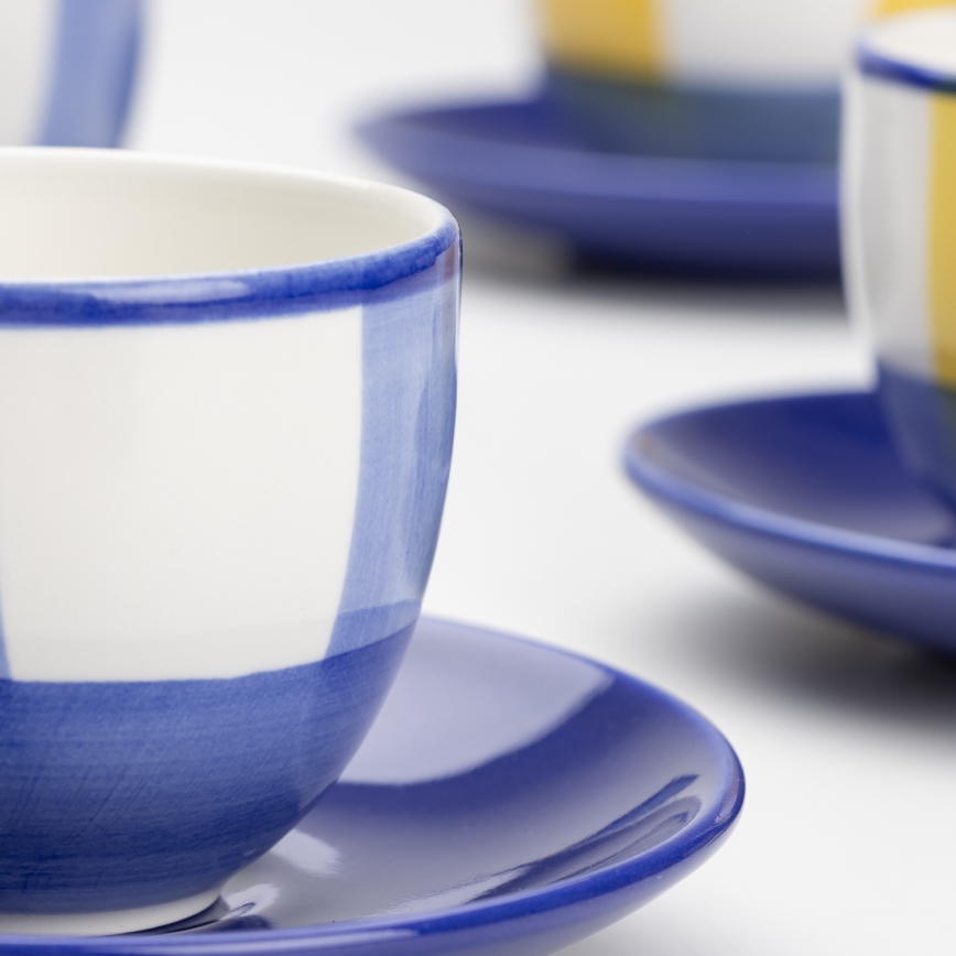 Set da caffè 6x tazza ceramica Tereza con piattino bianco blu giallo