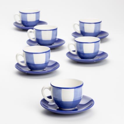 Set da caffè 6x tazza ceramica Tereza con piattino bianco blu giallo