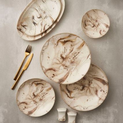 Set da pranzo 26 pezzi in porcellana, beige/marrone