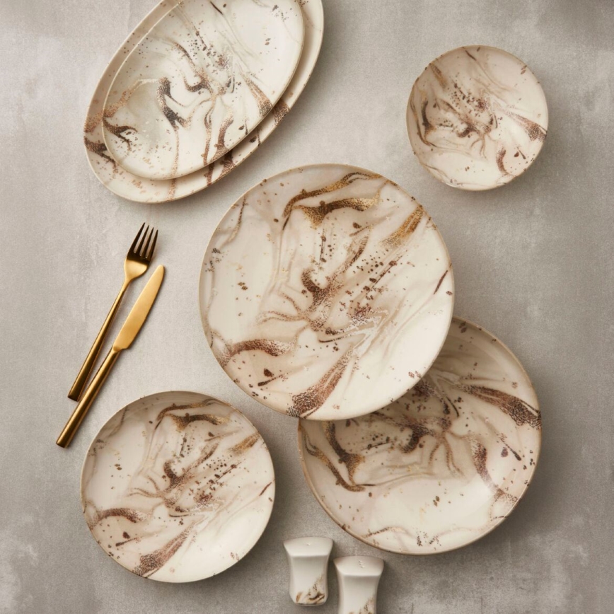 Set da pranzo 26 pezzi in porcellana, beige/marrone