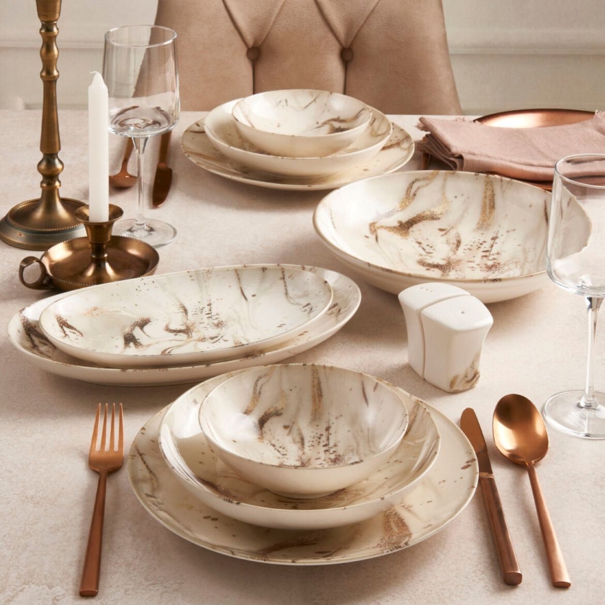 Set da pranzo 26 pezzi in porcellana, beige/marrone