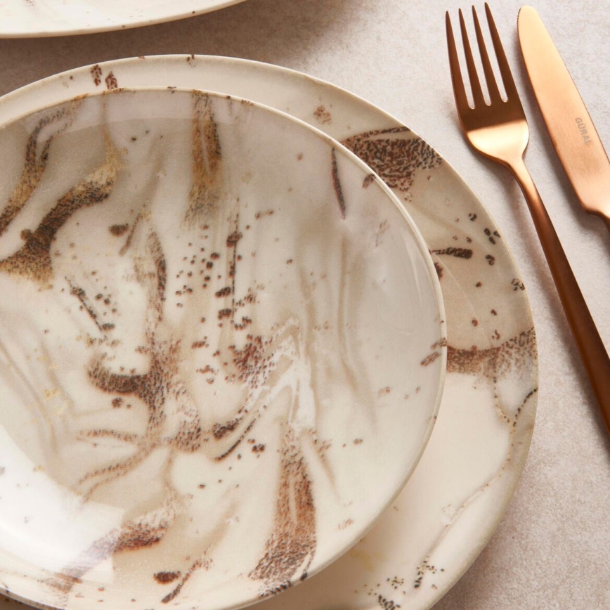 Set da pranzo 26 pezzi in porcellana, beige/marrone