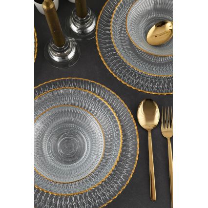 Set da tavola 12 pezzi in vetro trasparente con finitura dorata