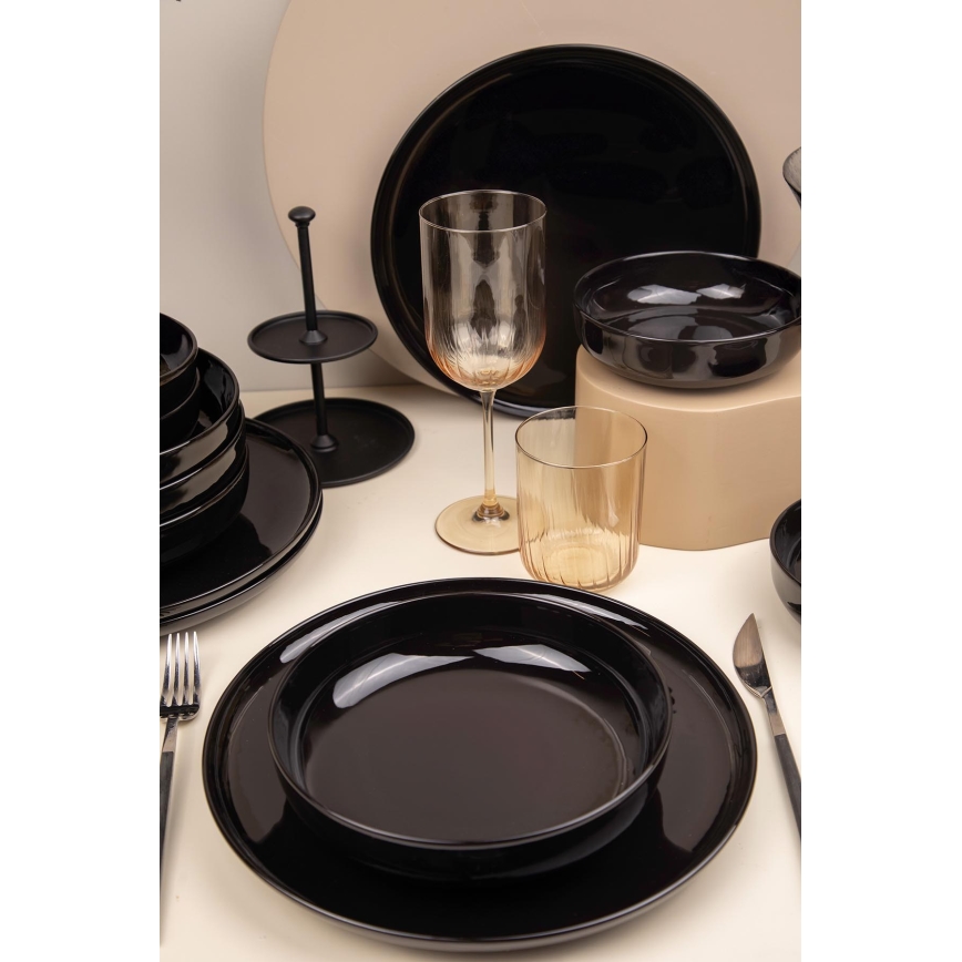 Set da tavola 12 pezzi nero/porcellana