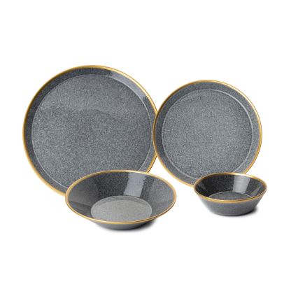 Set da tavola 16 pezzi antracite/oro/porcellana