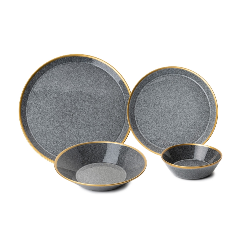 Set da tavola 16 pezzi antracite/oro/porcellana