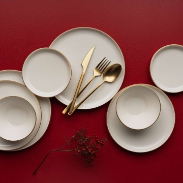 Set da tavola 16 pezzi beige/oro in porcellana