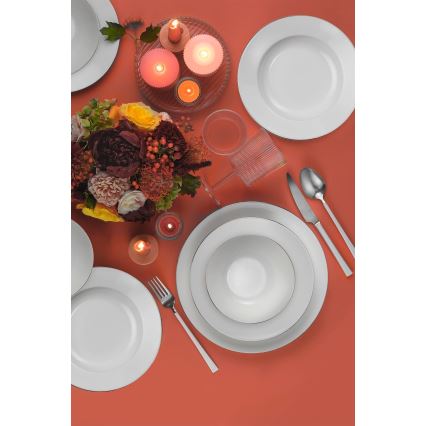 Set da tavola 18 pezzi bianco/argento/porcellana