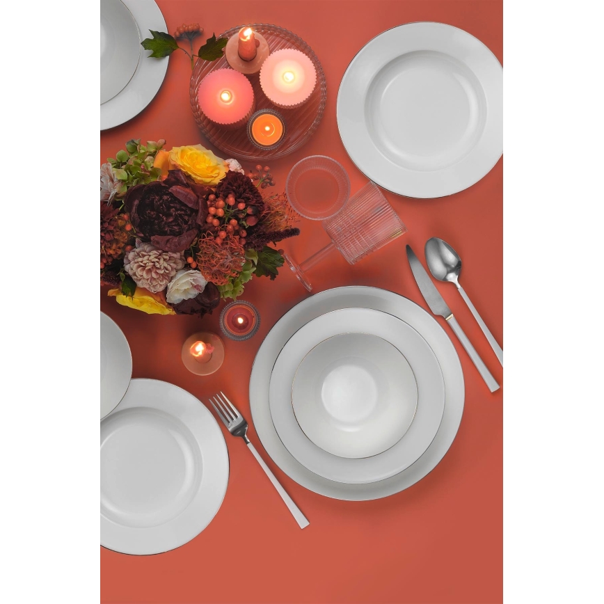 Set da tavola 18 pezzi bianco/argento/porcellana