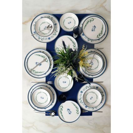 Set da tavola 18 pezzi, bianco/blu/verde, in ceramica