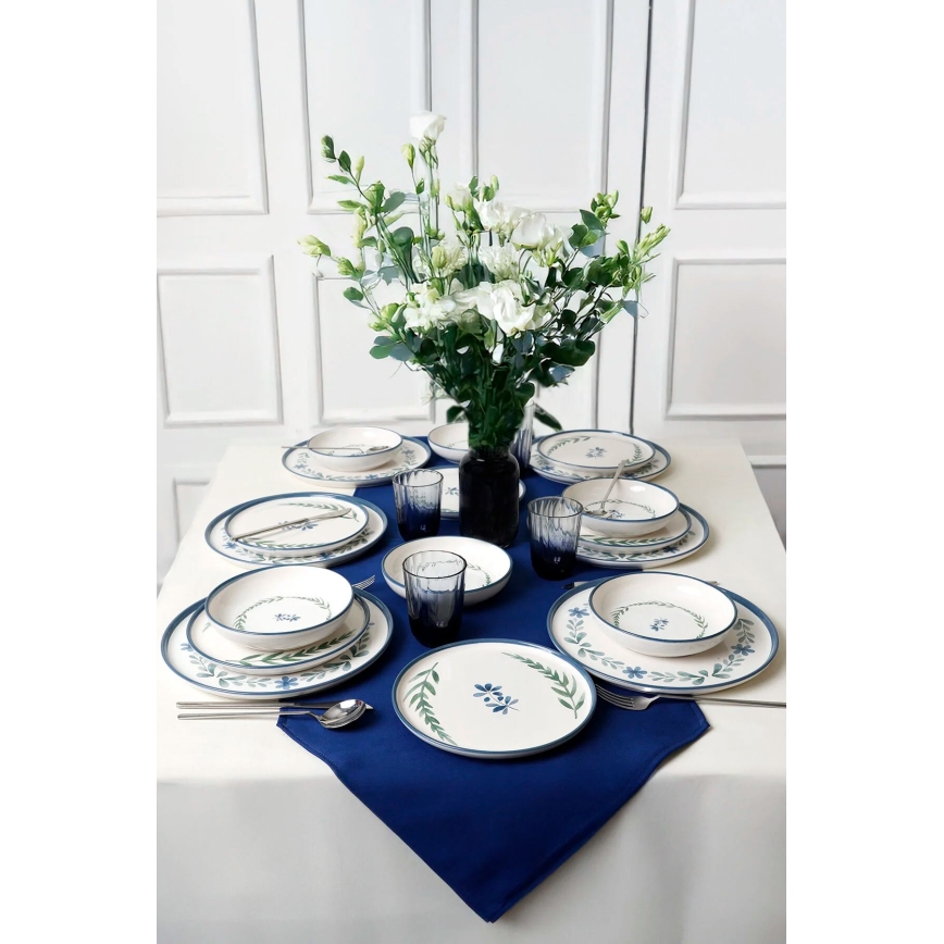 Set da tavola 18 pezzi, bianco/blu/verde, in ceramica