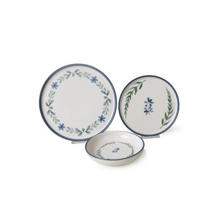 Set da tavola 18 pezzi, bianco/blu/verde, in ceramica