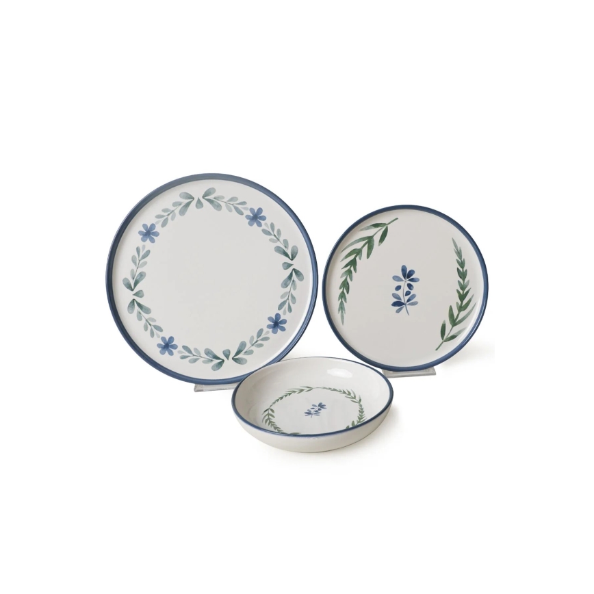 Set da tavola 18 pezzi, bianco/blu/verde, in ceramica
