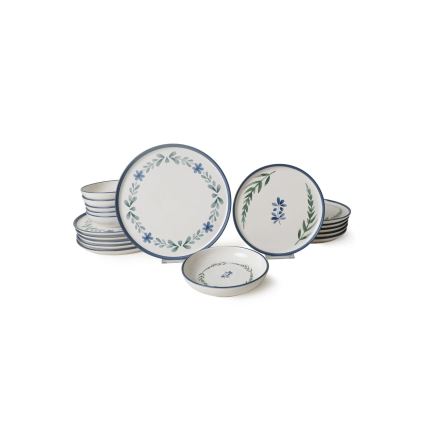 Set da tavola 18 pezzi, bianco/blu/verde, in ceramica