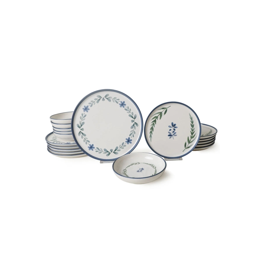 Set da tavola 18 pezzi, bianco/blu/verde, in ceramica