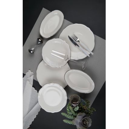 Set da tavola 18 pezzi crema/argento/porcellana