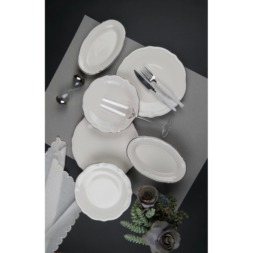 Set da tavola 18 pezzi crema/argento/porcellana
