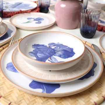 Set da tavola 18 pezzi in ceramica bianco/blu/beige