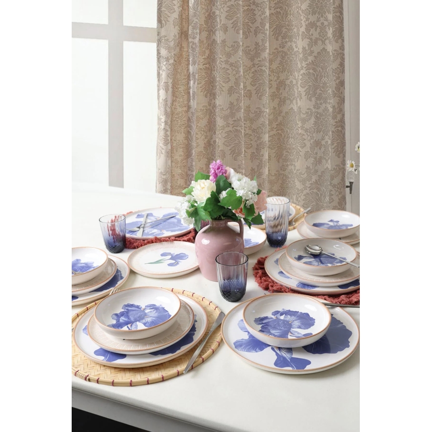 Set da tavola 18 pezzi in ceramica bianco/blu/beige