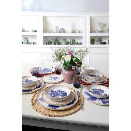 Set da tavola 18 pezzi in ceramica bianco/blu/beige