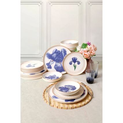 Set da tavola 18 pezzi in ceramica bianco/blu/beige