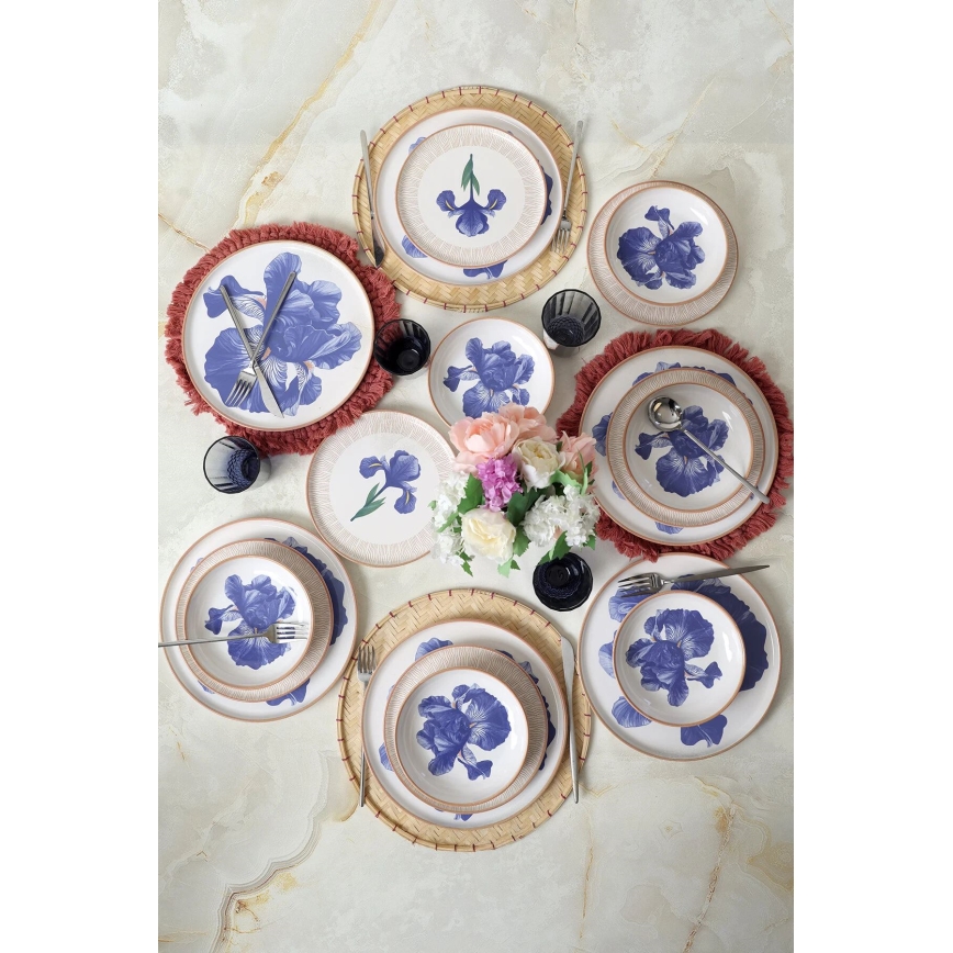 Set da tavola 18 pezzi in ceramica bianco/blu/beige