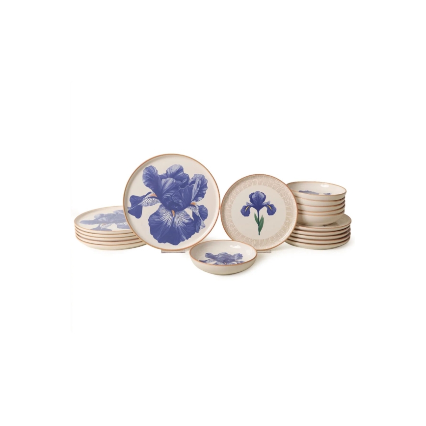 Set da tavola 18 pezzi in ceramica bianco/blu/beige