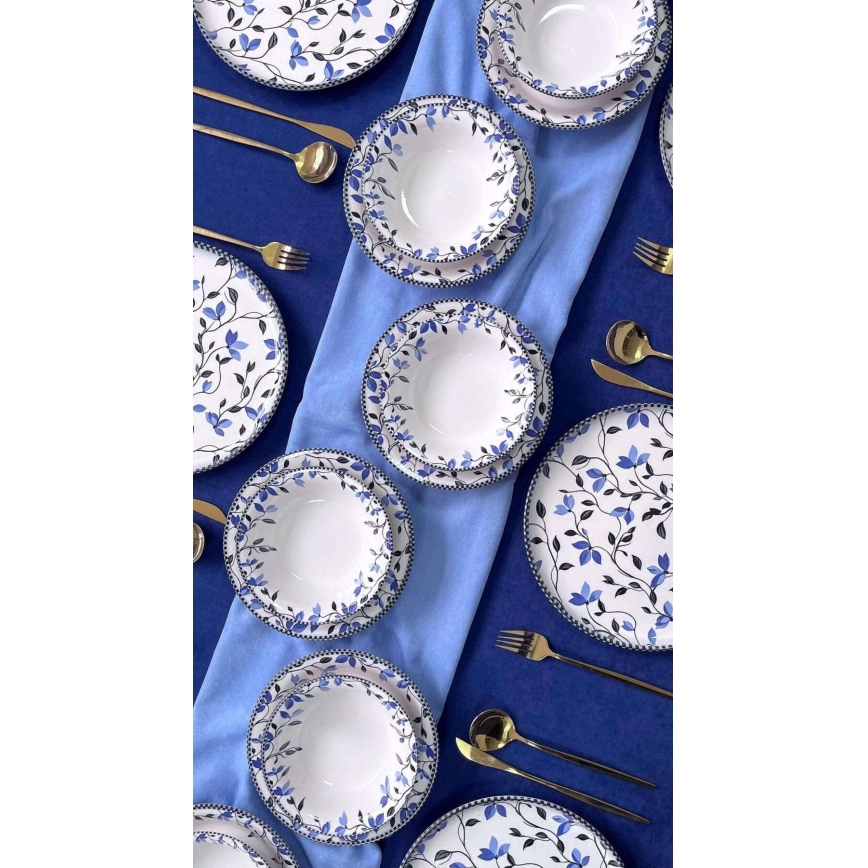 Set da tavola 18 pezzi in ceramica, blu e bianco