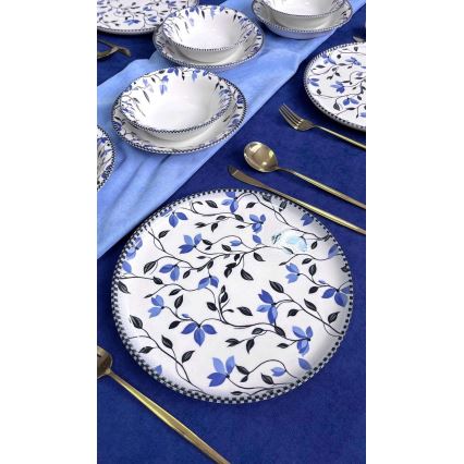 Set da tavola 18 pezzi in ceramica, blu e bianco