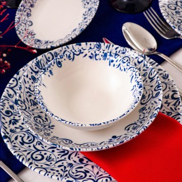 Set da tavola 18 pezzi in porcellana, bianco/blu