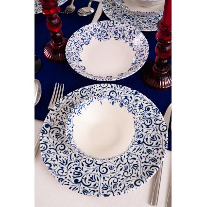 Set da tavola 18 pezzi in porcellana, bianco/blu