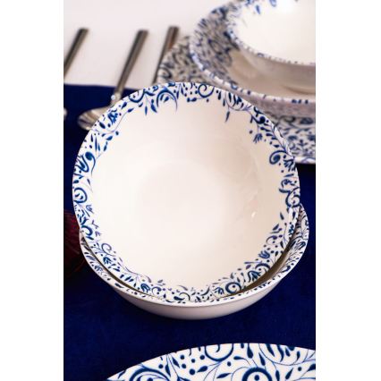 Set da tavola 18 pezzi in porcellana, bianco/blu